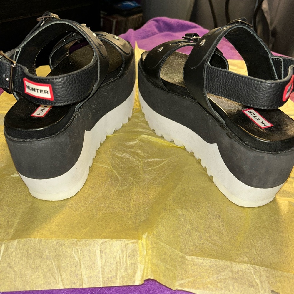 Hunter Black Platform Buckle Sandals with White Sole - Picture 9 of 9
